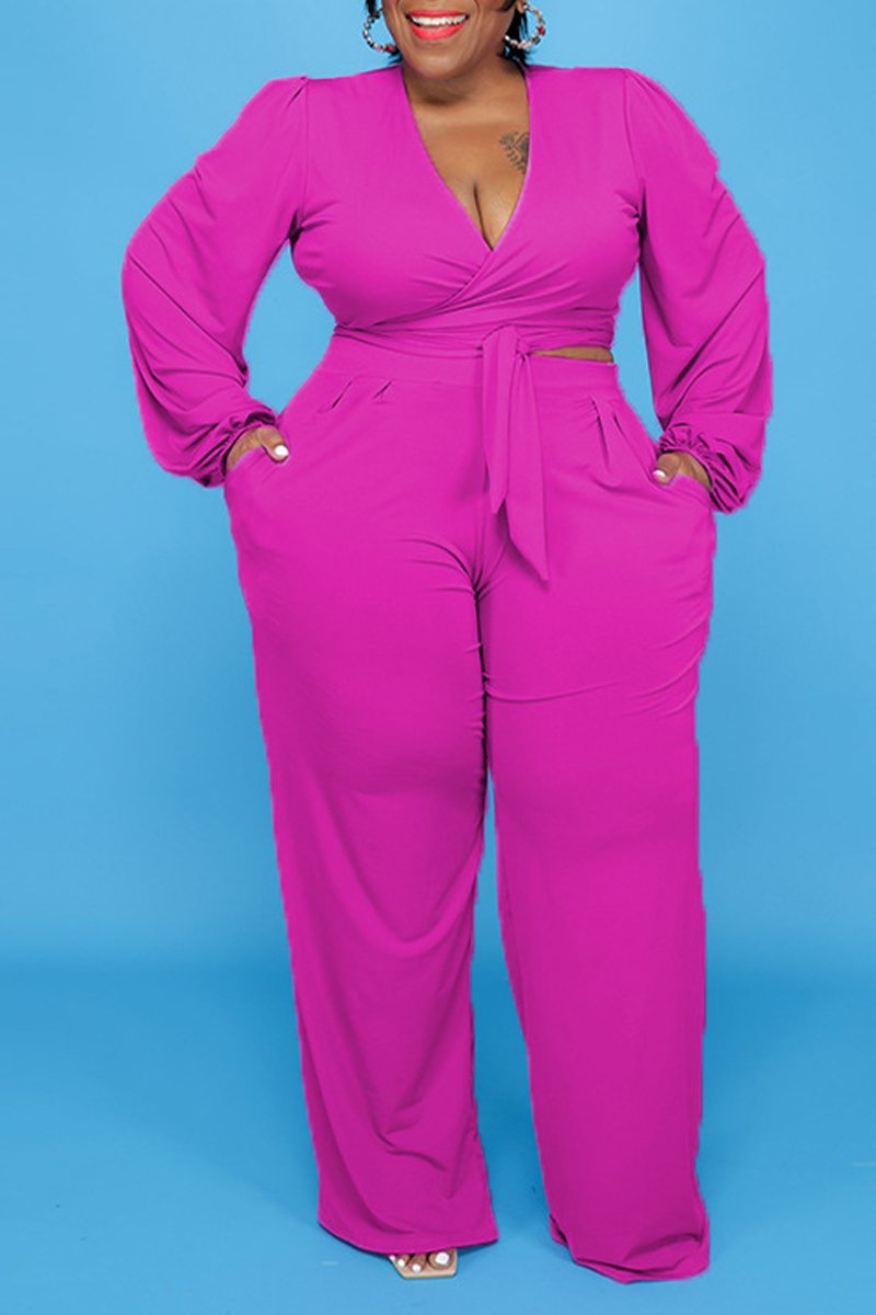 Plus Size Deep V-Neck Strapped Two Piece Sets
