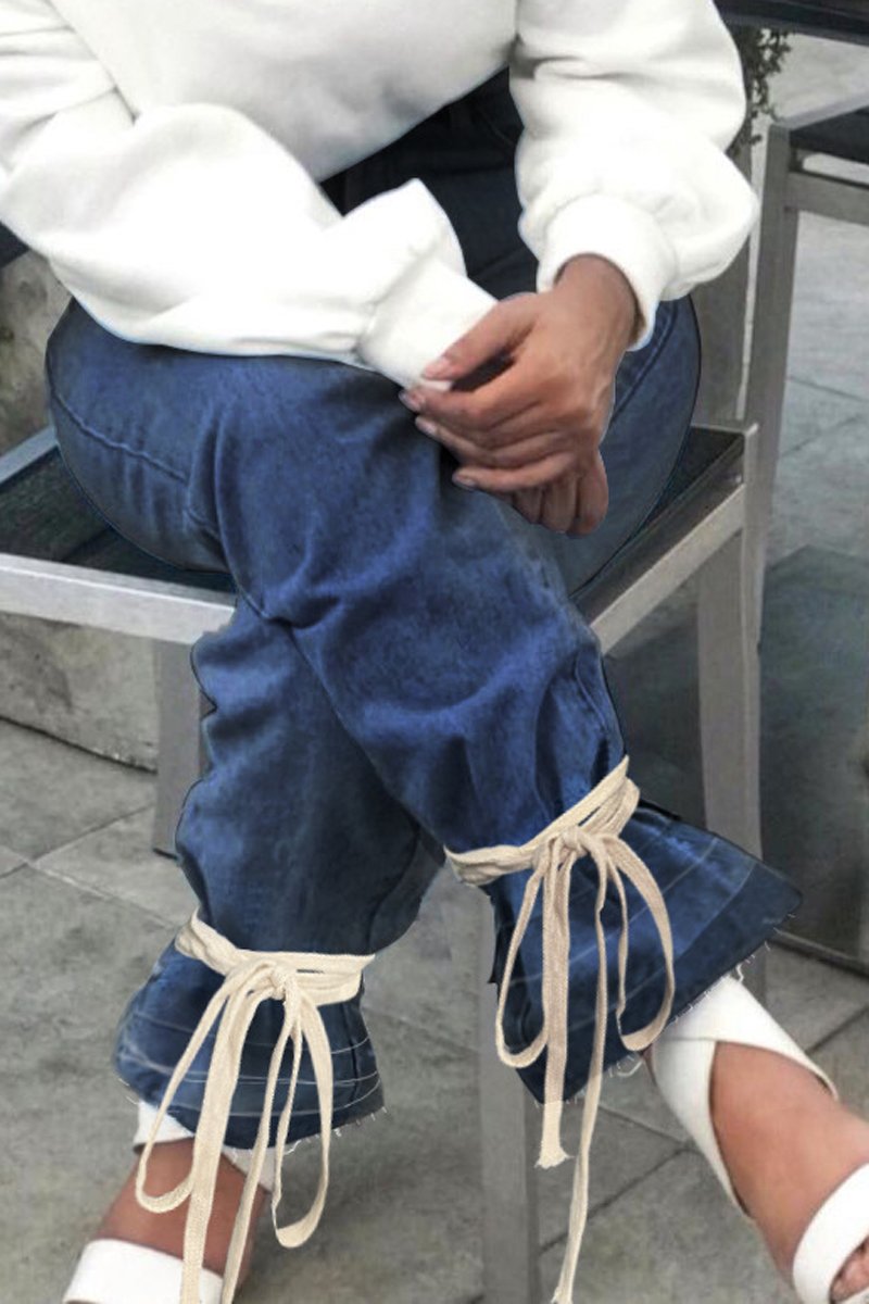 Plus Size Denim Strapped High Waist Flared Jeans