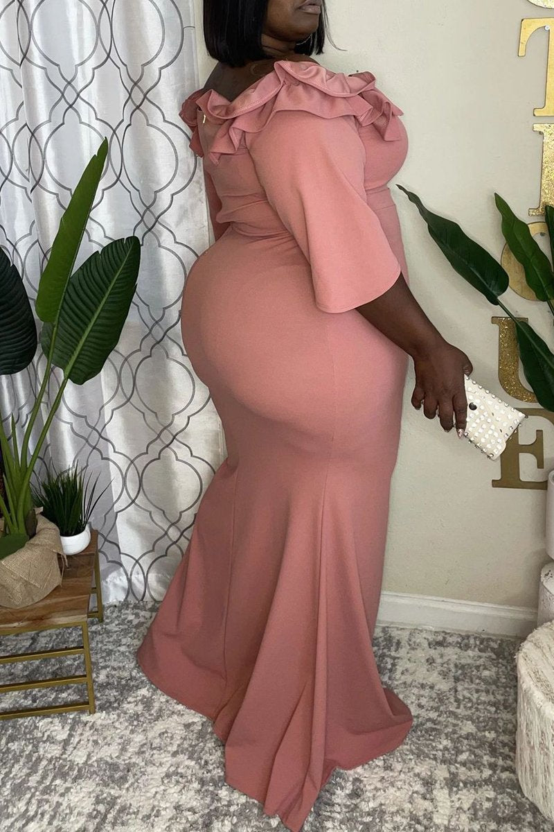 Plus Size Flounced Front Slit Party Maxi Dress