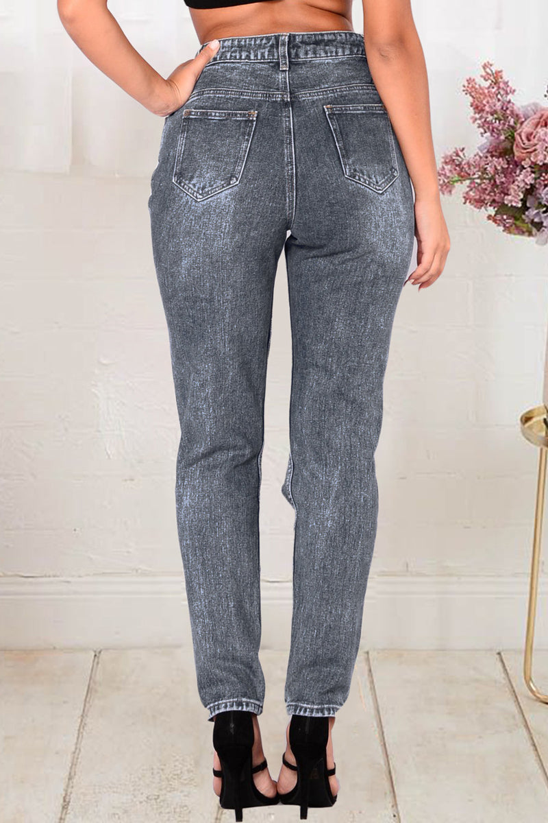 Plus Size Denim Hole Distressed Pocket Jeans