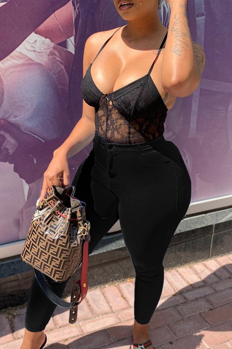 Plus Size Fire Print Denim High Waist Skinny Jeans