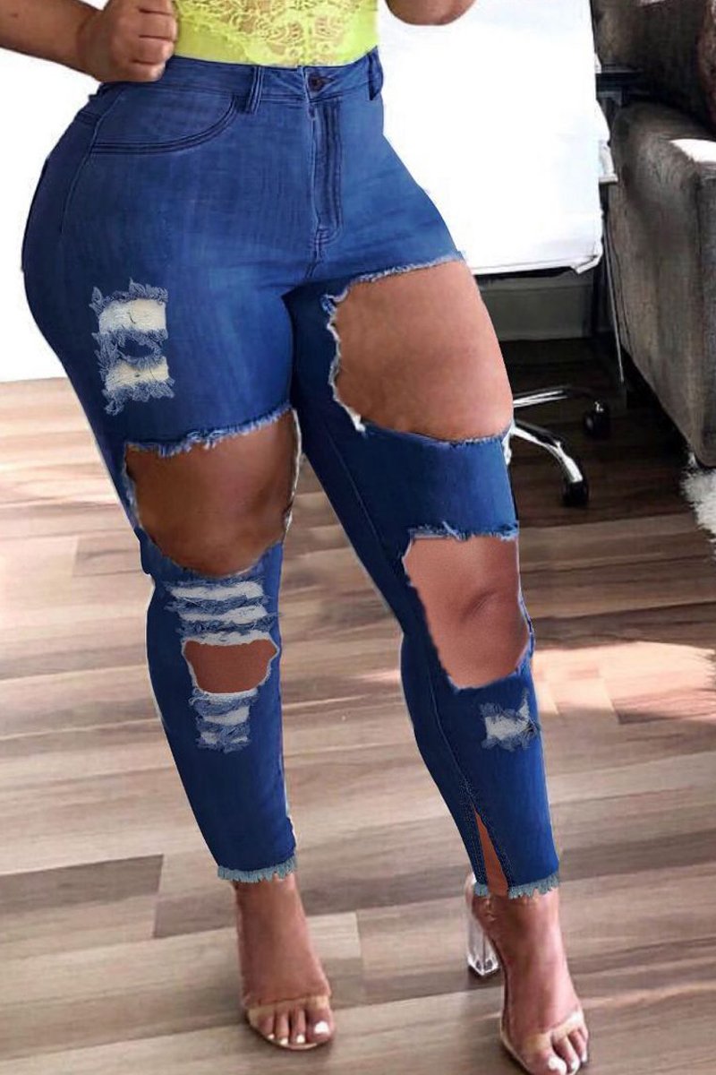Plus Size Denim Hole Distressed Skinny Jeans