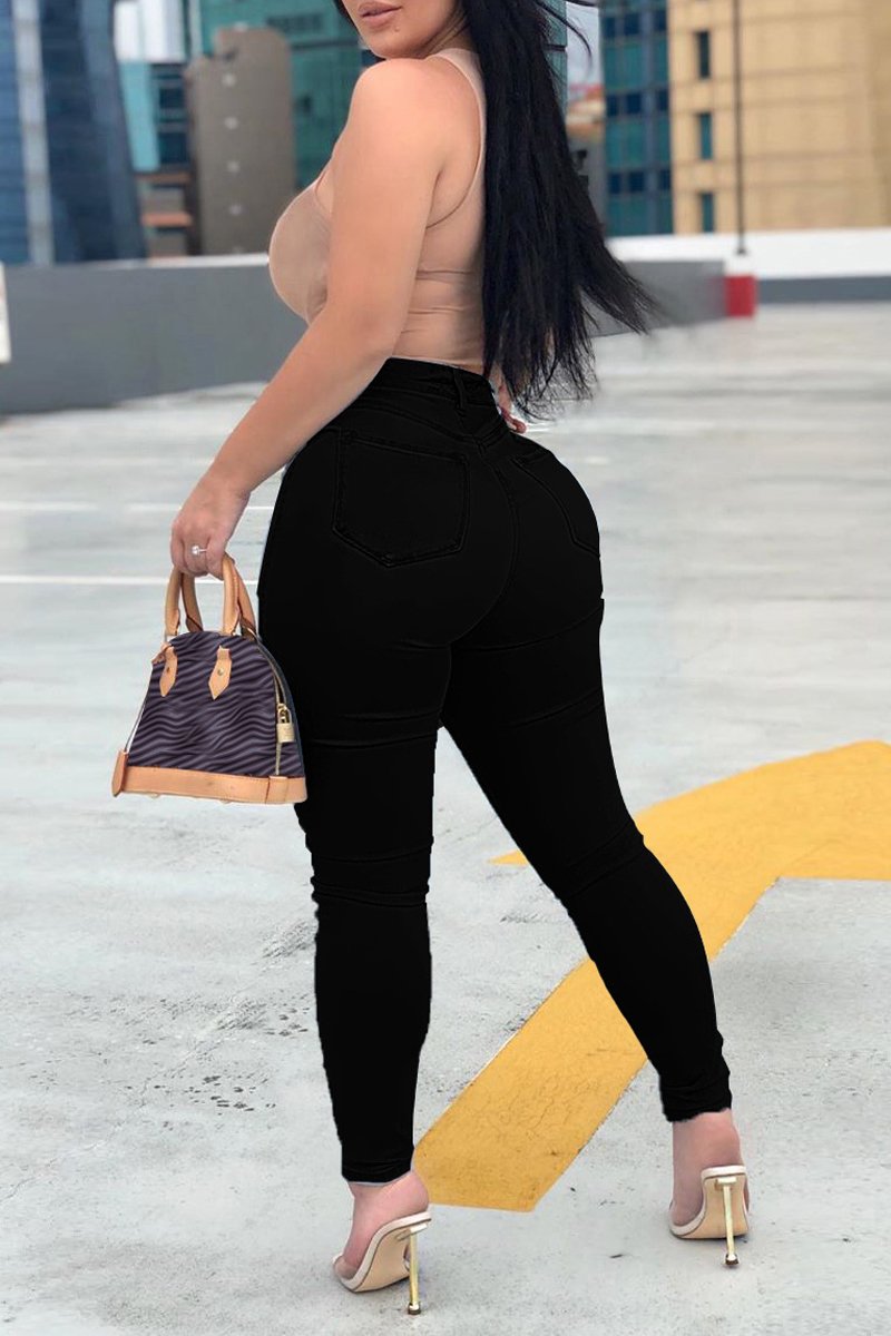 Plus Size Denim Hole Bandage Low Waist Jeans