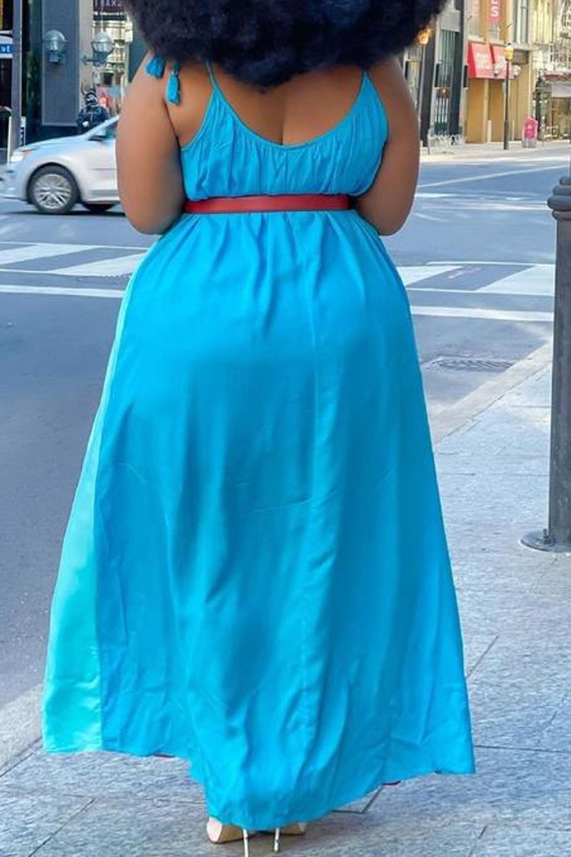 Plus Size Colorful Striped Halter Neck Maxi Dress