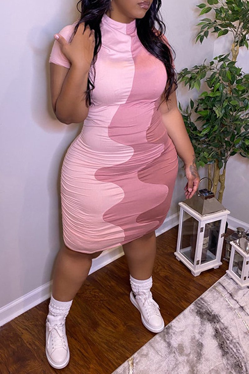 Plus Size Color Patchwork Short Sleeve Dress