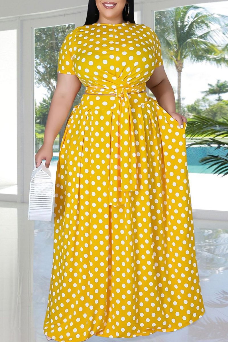 Plus Size Digital Print Lace-up Top & Skirt