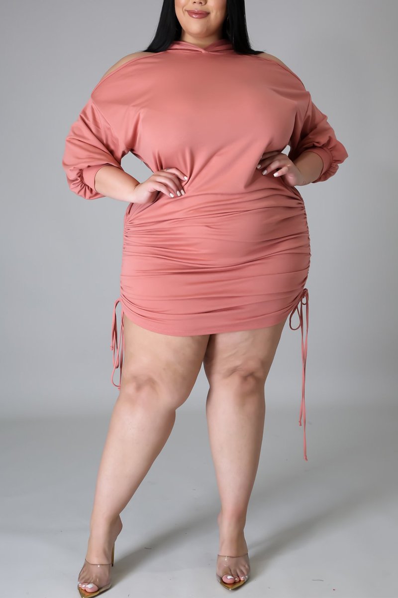 Plus Size Cold Shoulder Hooded Collar Dress