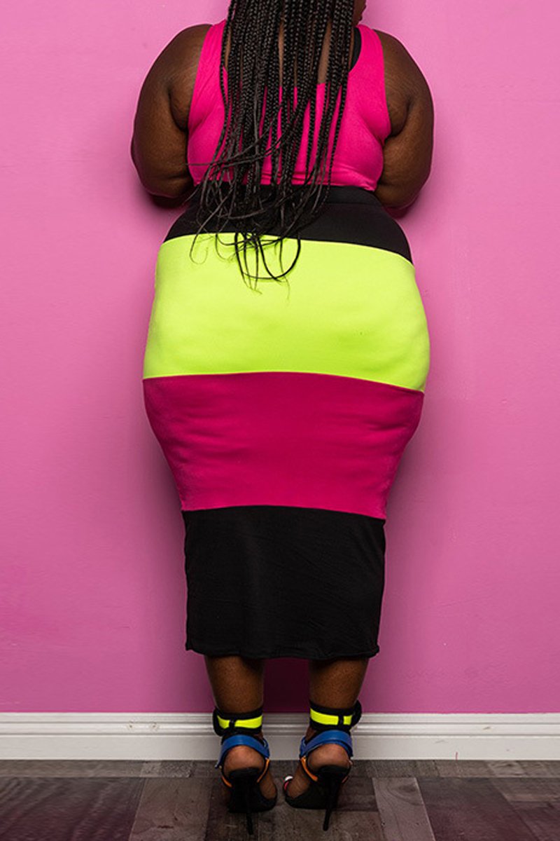 Plus Size Color Patchwork Square Collar Dress