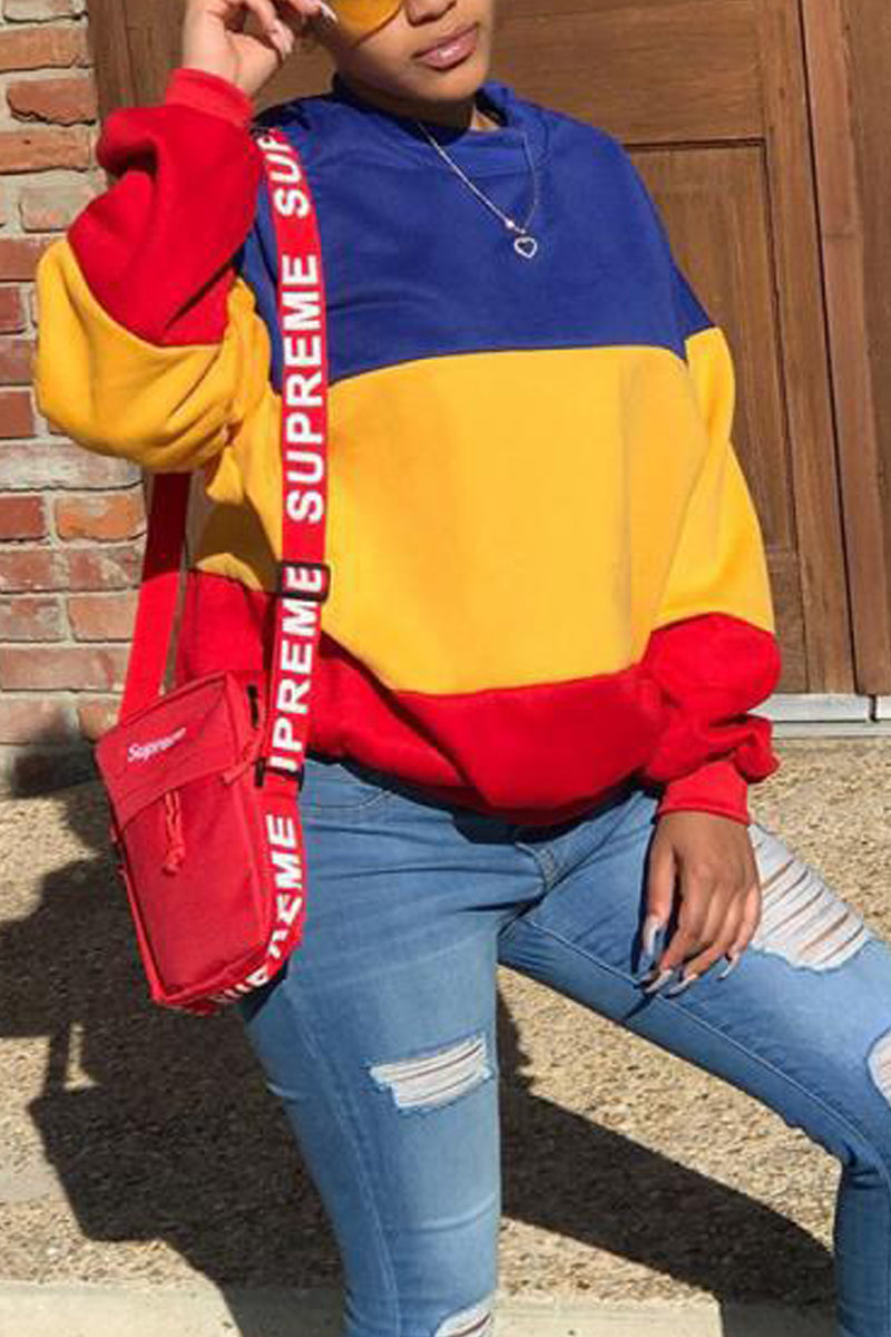 Plus Size Color Block Long Sleeve Top