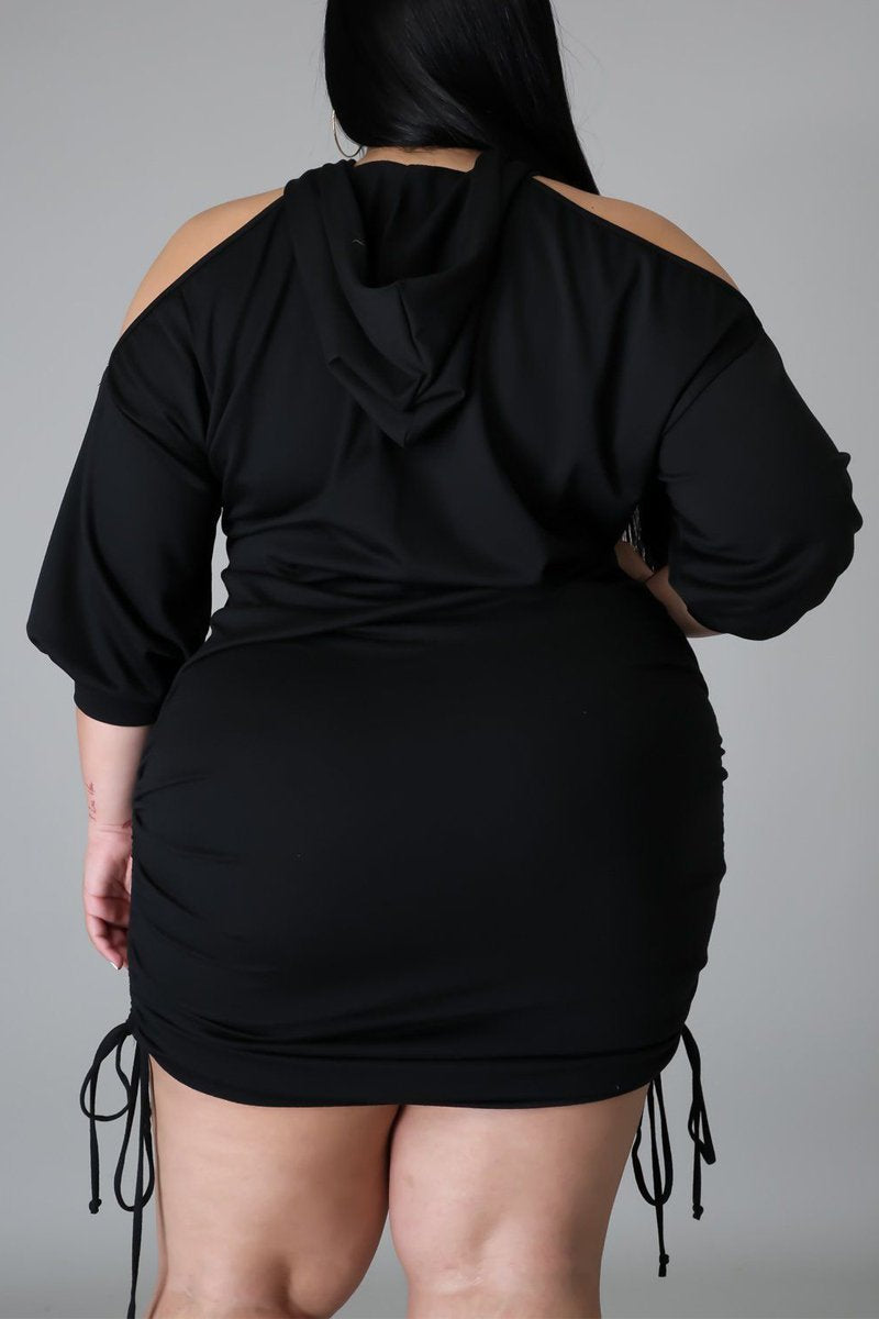 Plus Size Cold Shoulder Hooded Collar Dress