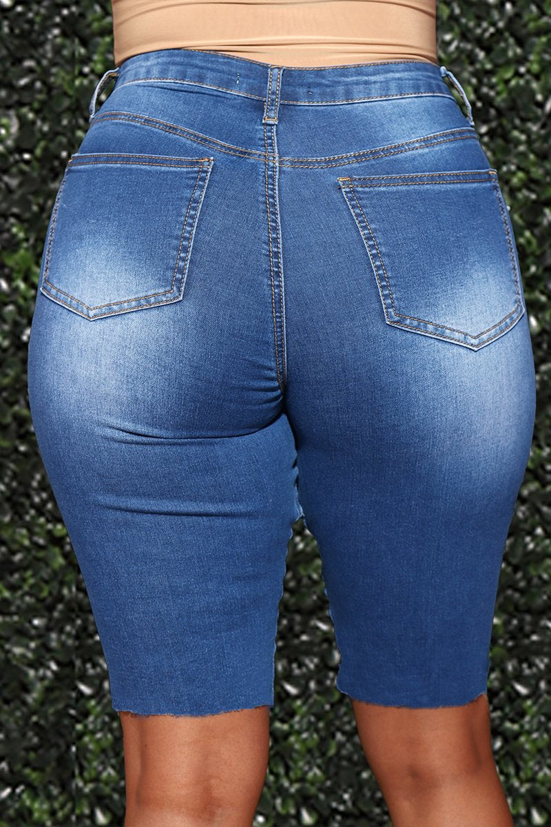 Plus Size Denim Pocket High Waist Shorts