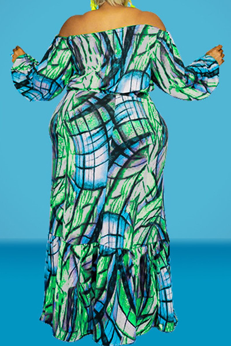 Plus Size Digital Print Puff Sleeve Two Piece Sets