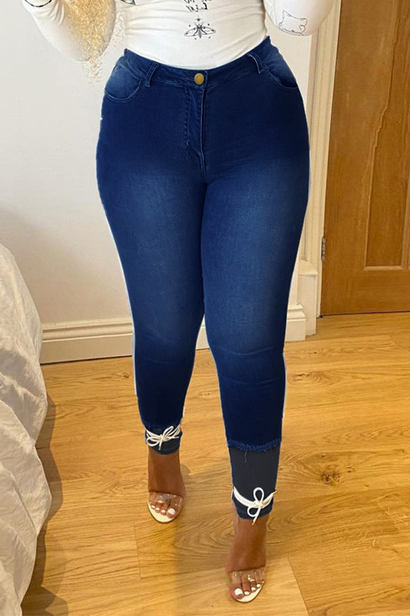 Plus Size Edge Distressed Patchwork Jeans