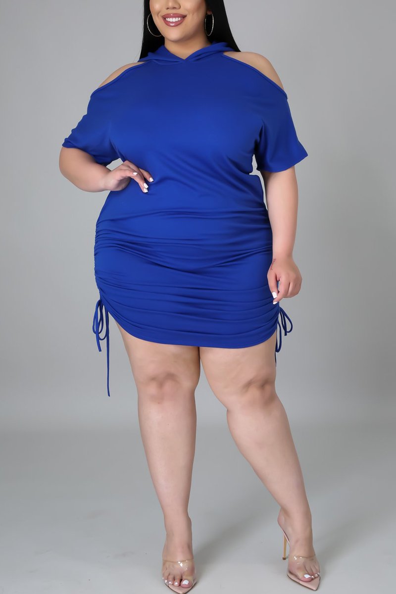 Plus Size Cold Shoulder Hooded Collar Dress