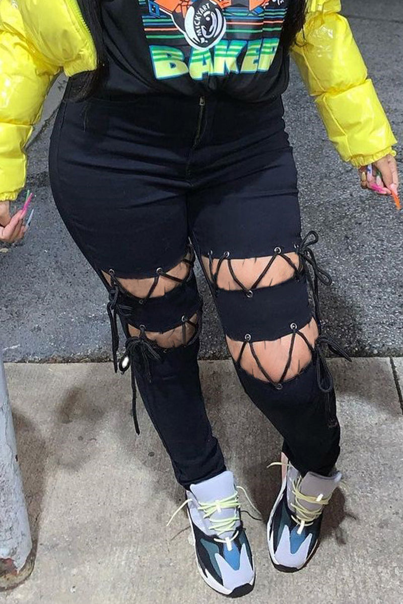 Plus Size Bandage Hole Distressed Jeans