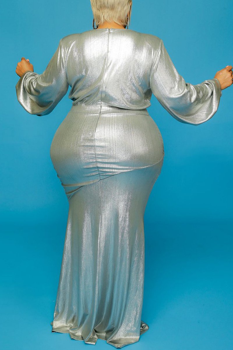 Plus Size Deep V Neck Party Maxi Dress