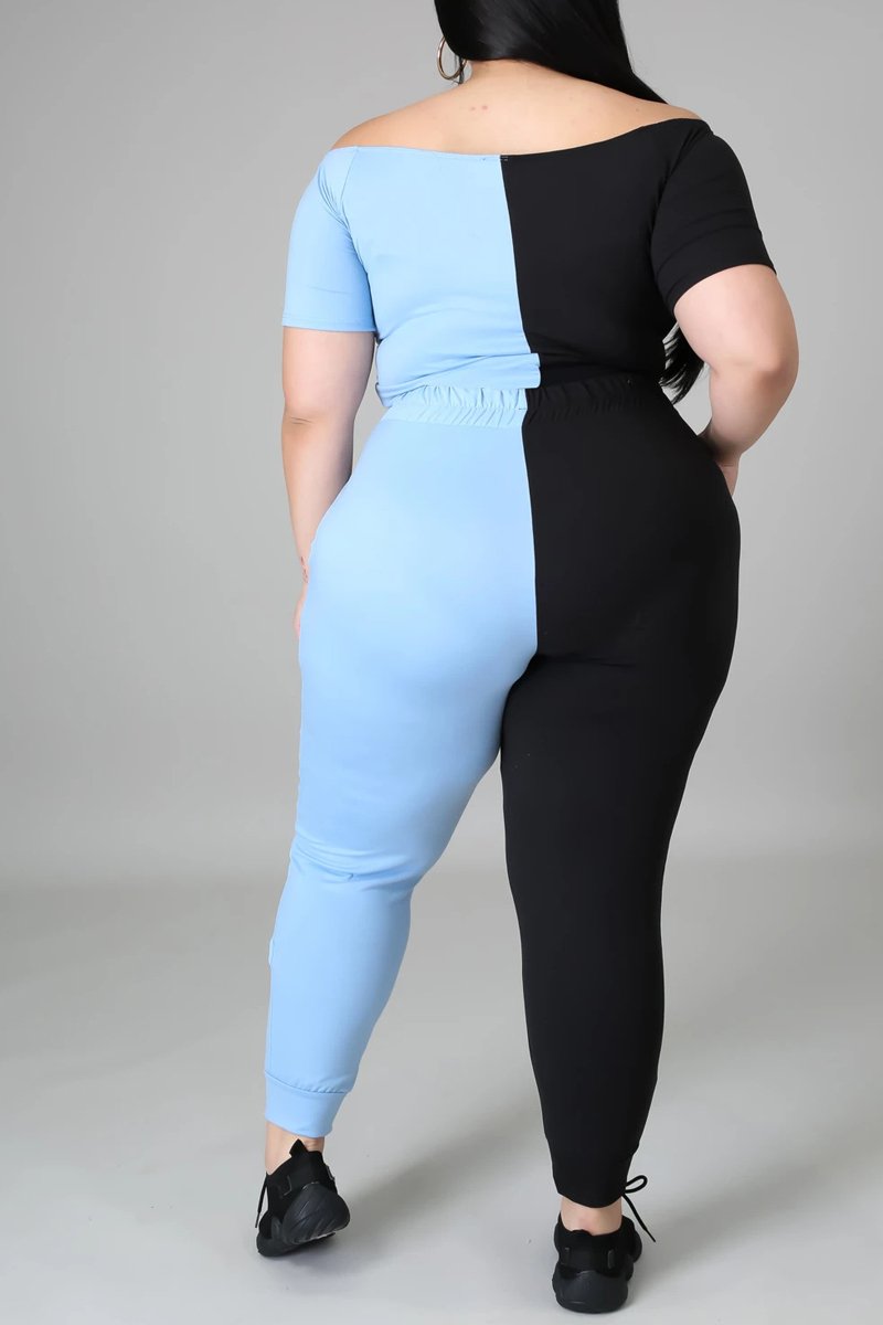 Plus Size Color Patchwork Cutout Two Piece Sets