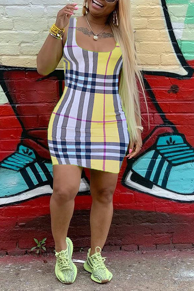 Plaid Printed Scoop Neck Mini Dress