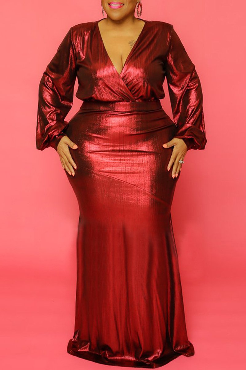 Plus Size Deep V Neck Party Maxi Dress