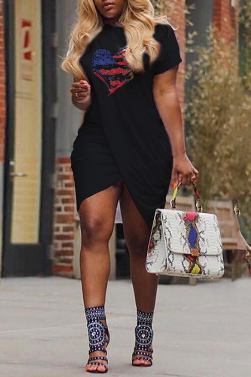 Plus Size Asymmetric Hem Mini Dress