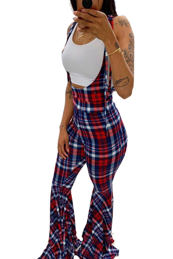 Plaid Printed Tie Up Flared Jumpsuit