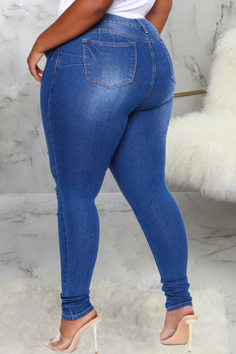 Plus Size Denim Hole Distressed Jeans