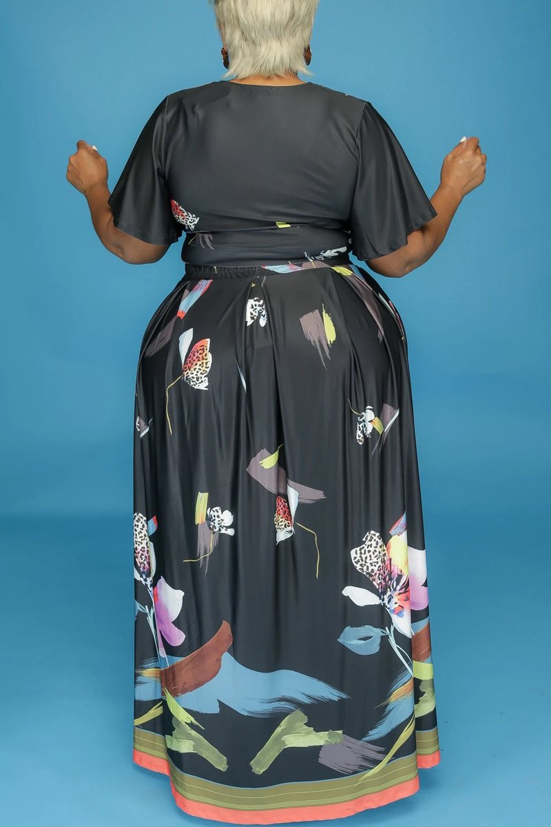 Plus Size Deep V Neck Lace-up Two Piece Sets