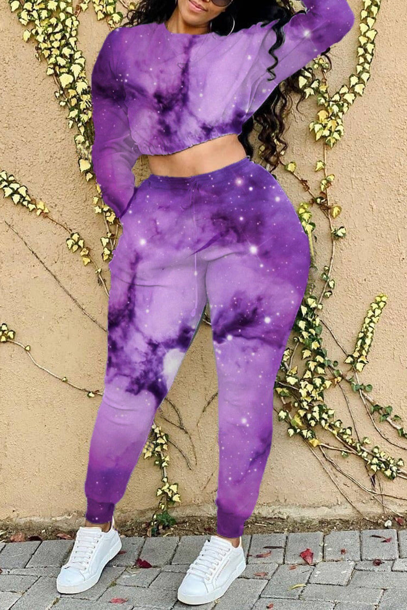 Plus Size Drawstring Waist Tie Dye Top & Pants