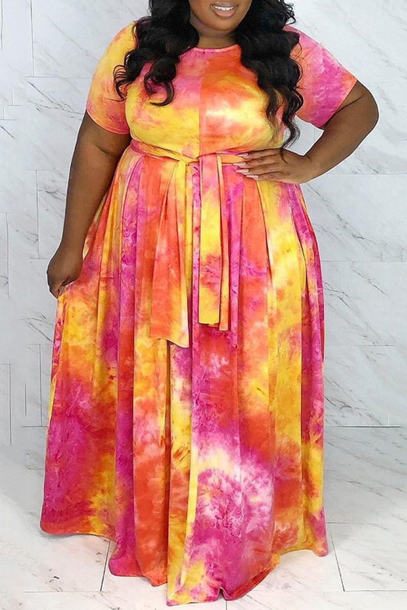 Plus Size Digital Print Lace-up Top & Skirt