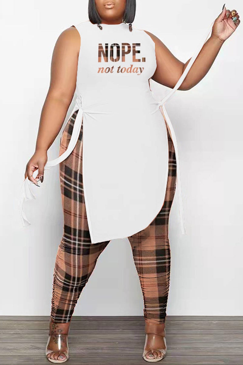 Plus Size Digital Print Side Bandage Two Piece Sets