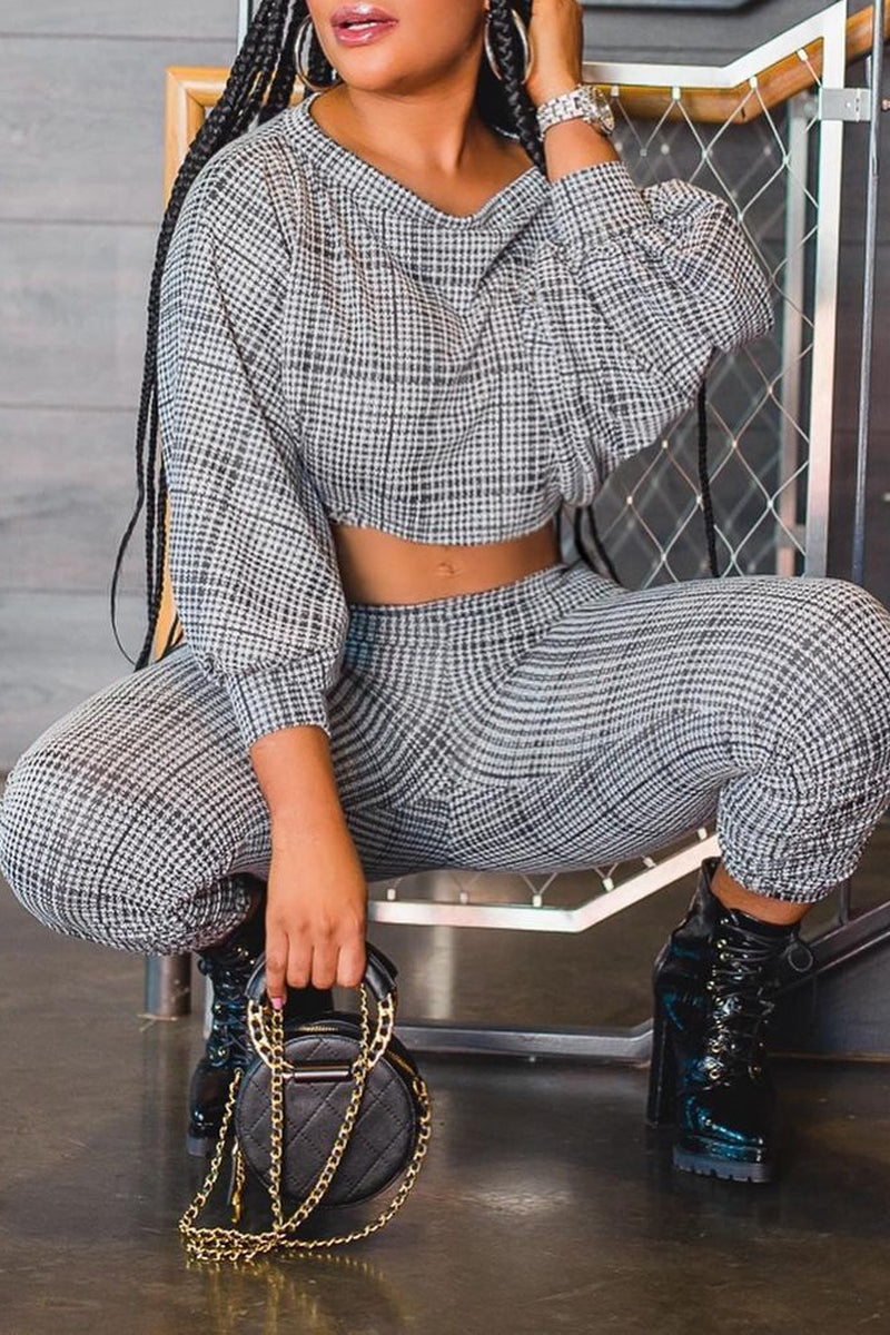 Plaid Printed Round Neck Two Piece Sets