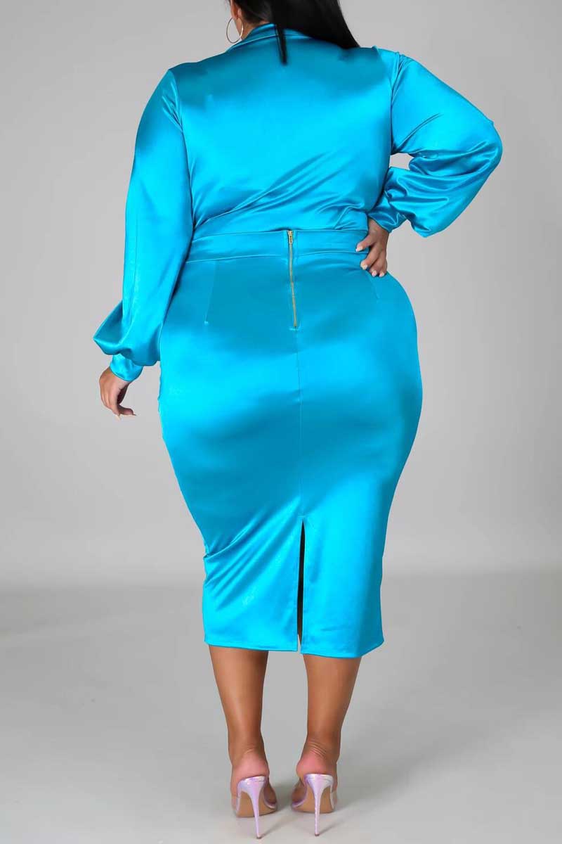 Plus Size Deep V-Neck Solid Two Piece Sets