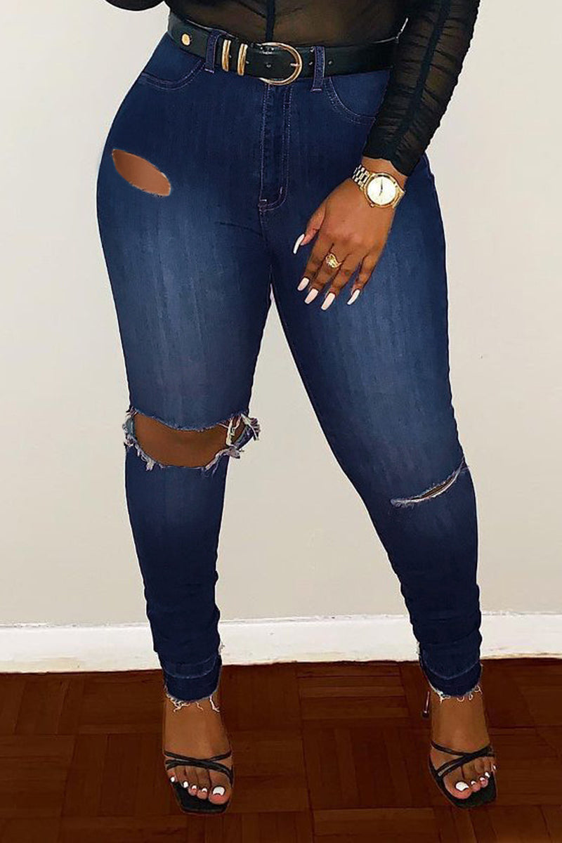 Plus Size Denim Hole Skinny Jeans