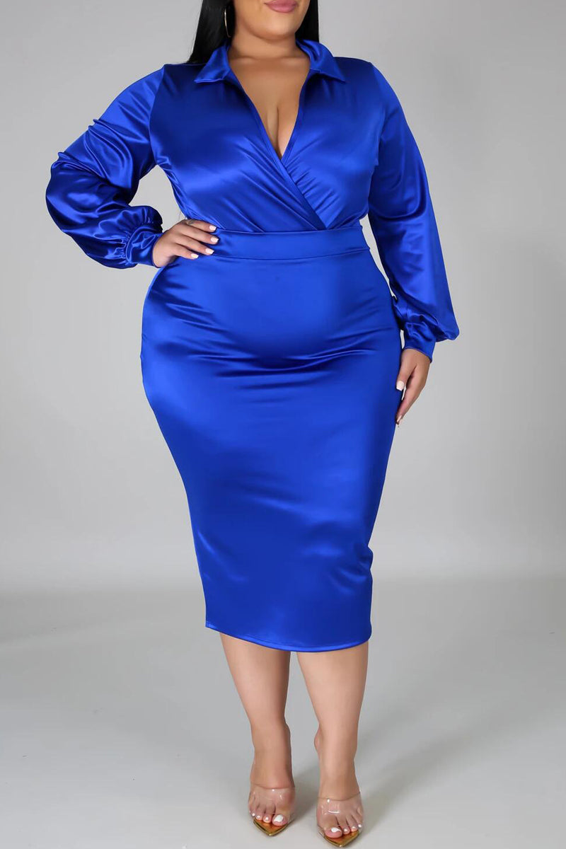 Plus Size Deep V-Neck Solid Two Piece Sets
