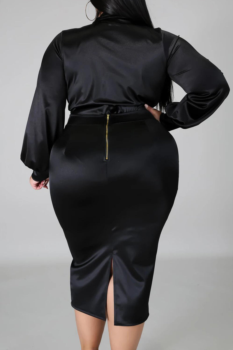 Plus Size Deep V-Neck Solid Two Piece Sets