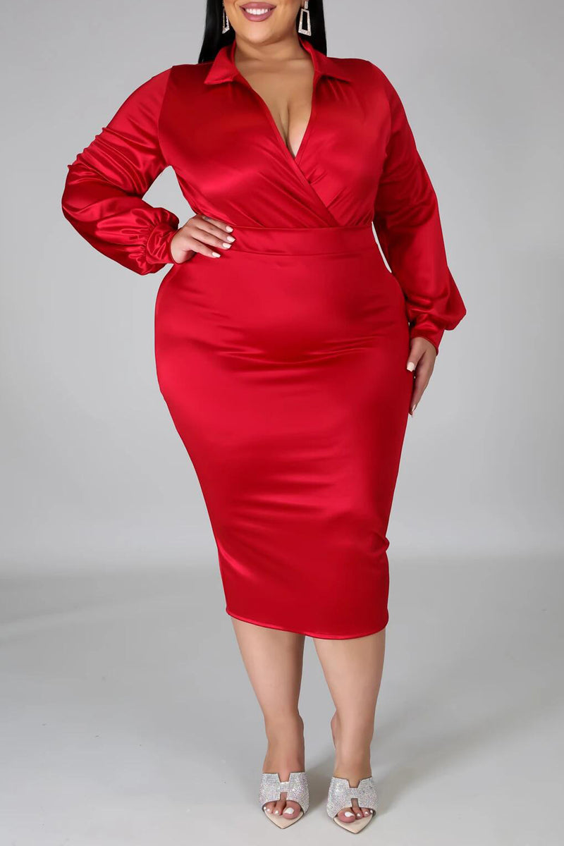 Plus Size Deep V-Neck Solid Two Piece Sets