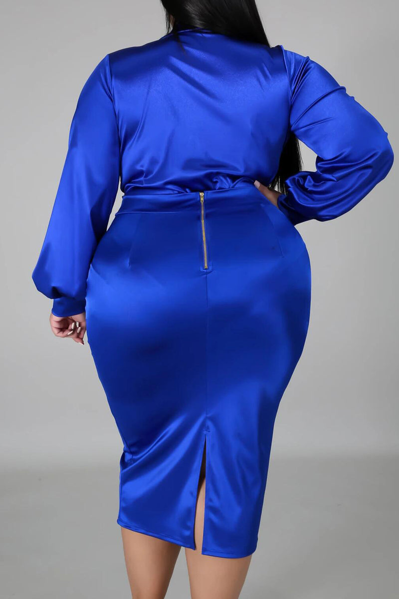 Plus Size Deep V-Neck Solid Two Piece Sets