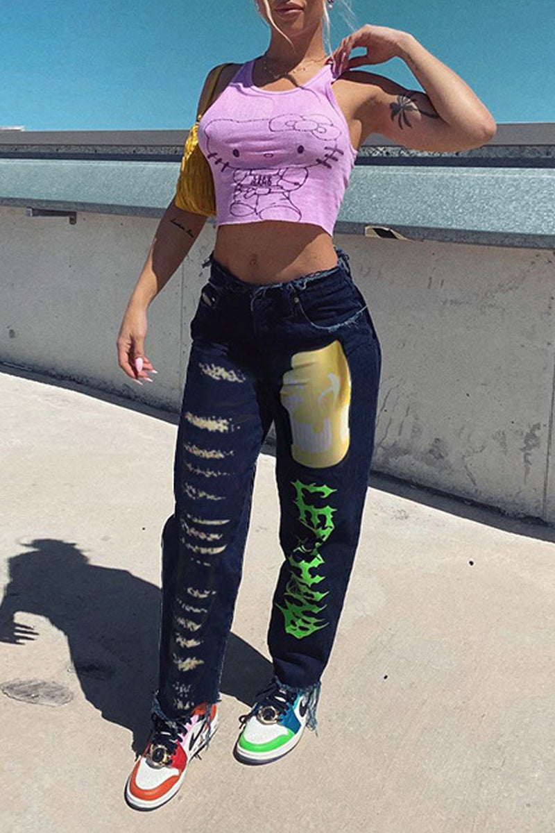 Plus Size Digital Print Long Pants