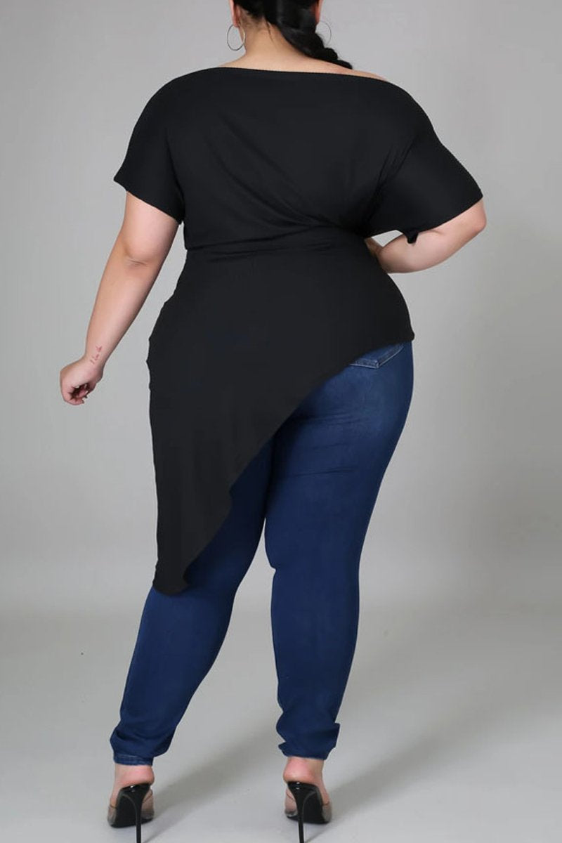 Plus Size Asymmetric Hem Skew Neck Top