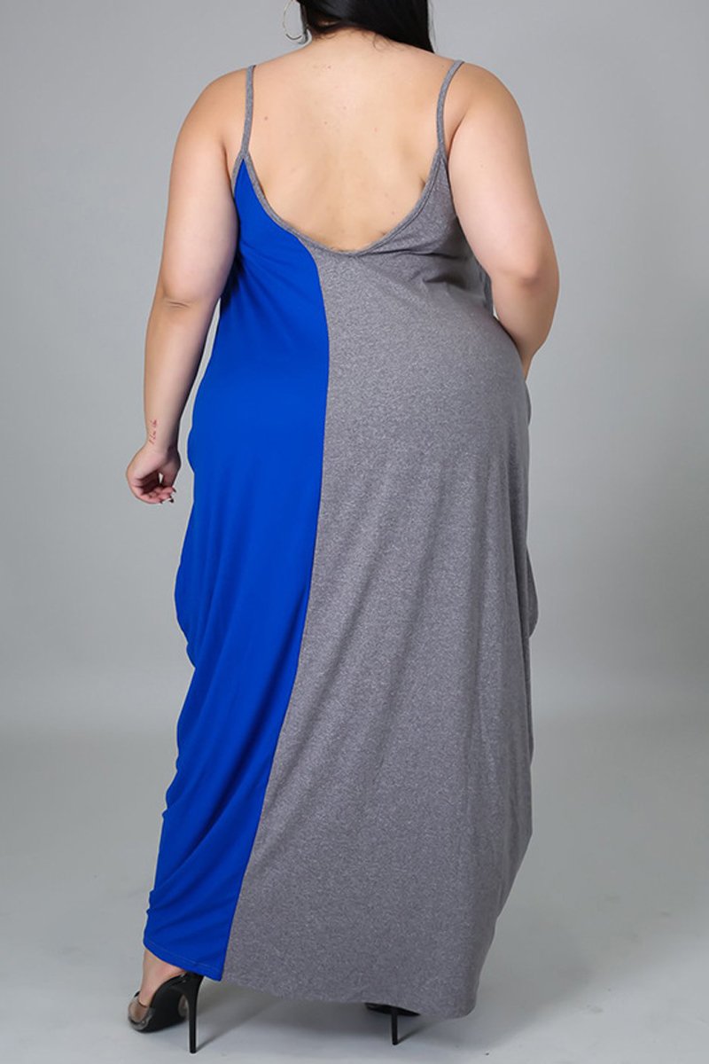 Plus Size Color Patchwork Halter Neck Maxi Dress