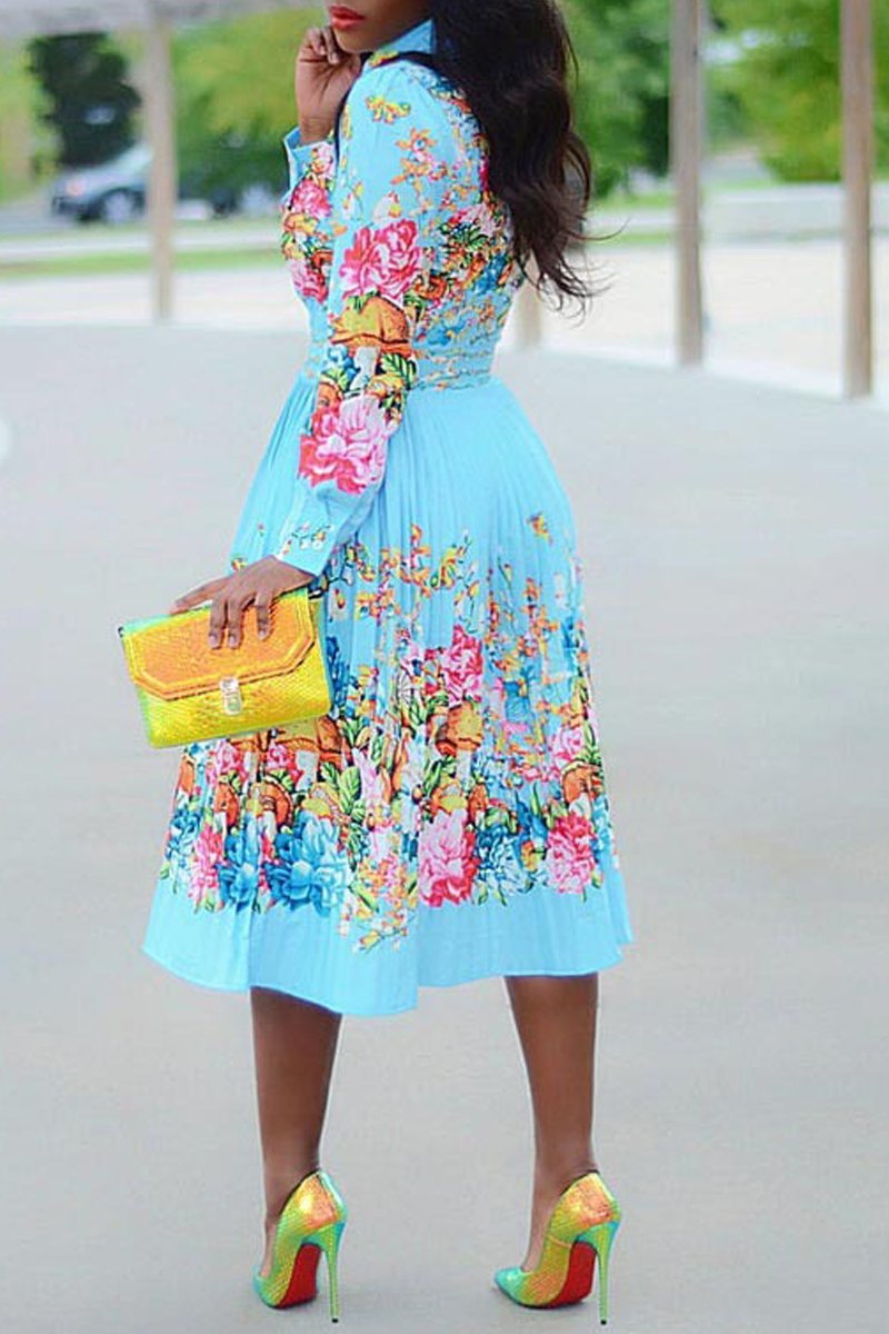 Plus Size Digital Print Long Sleeve Midi Dress