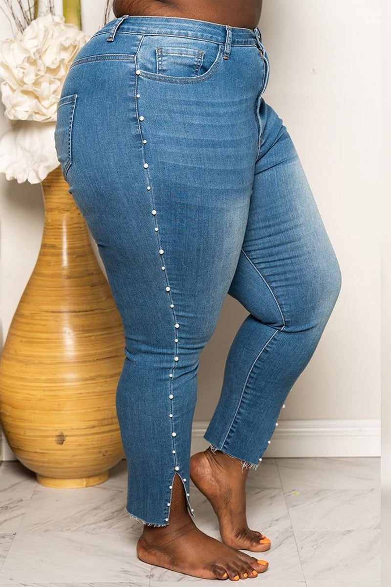 Plus Size Denim Slit Distressed Pants