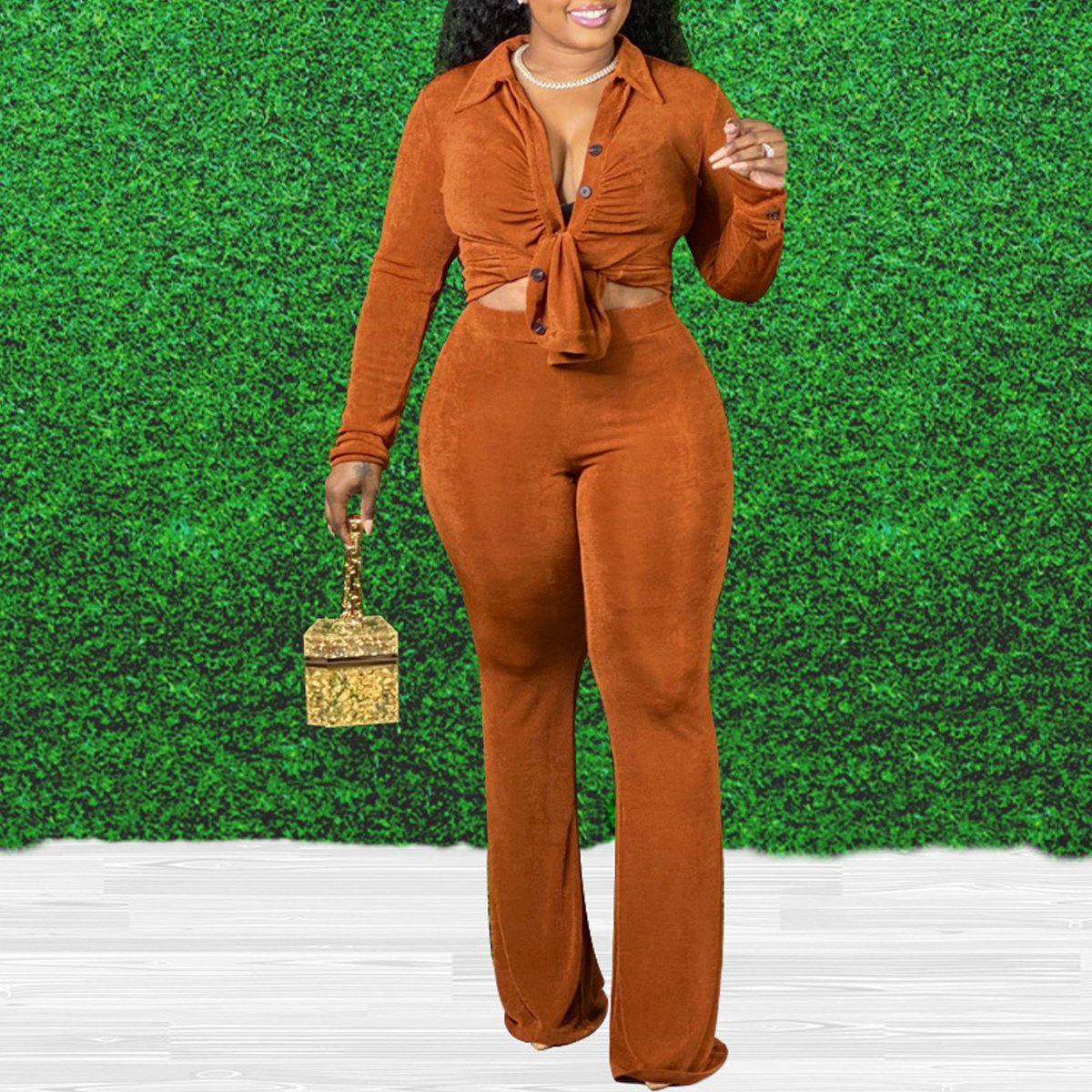 Plus Size Button Up Two Piece Sets