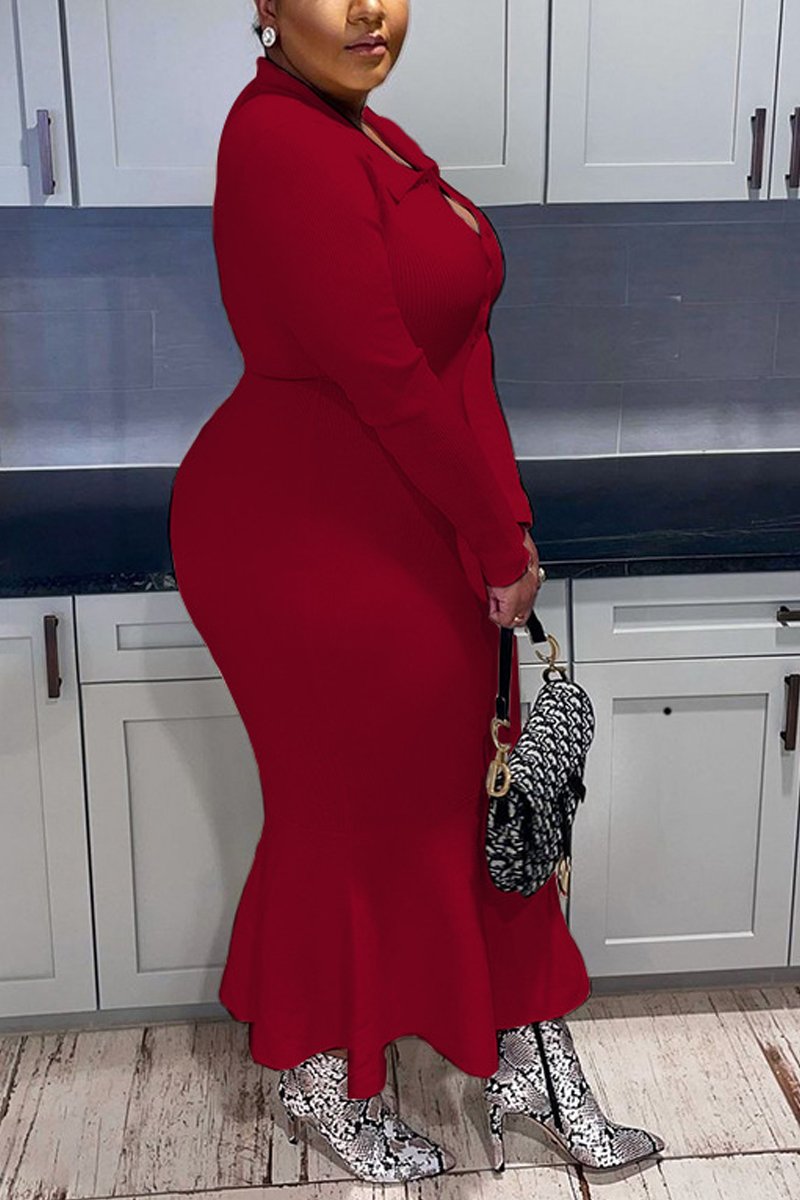 Plus Size Button Up Mermaid Maxi Dress