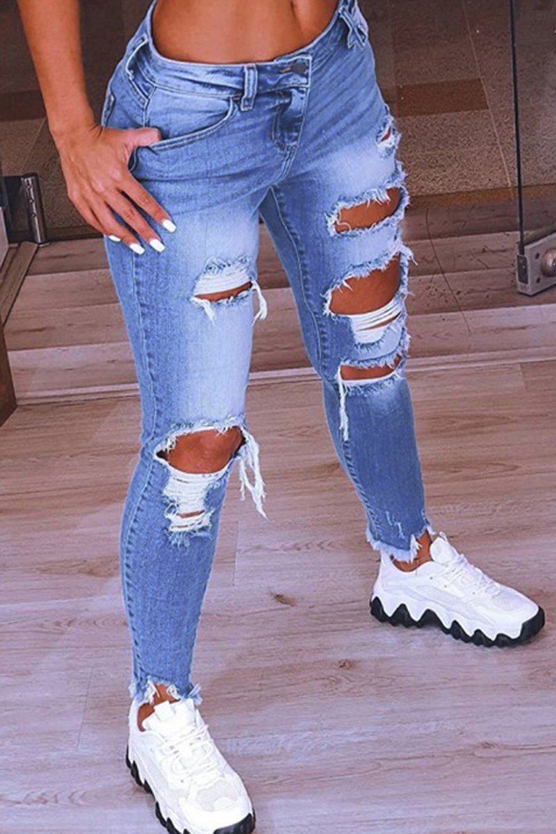 Plus Size Denim Hole Distressed Low Waist Jeans
