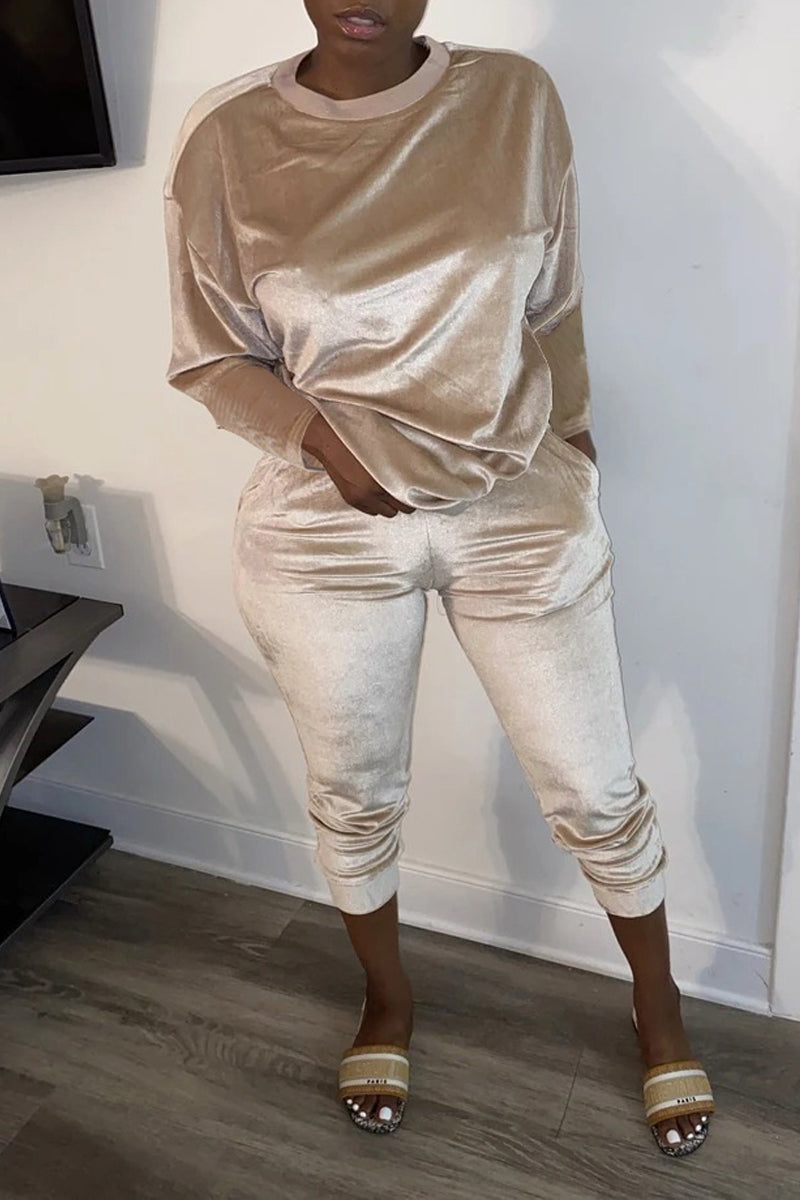 Pleuche Solid High Waist Two Piece Sets