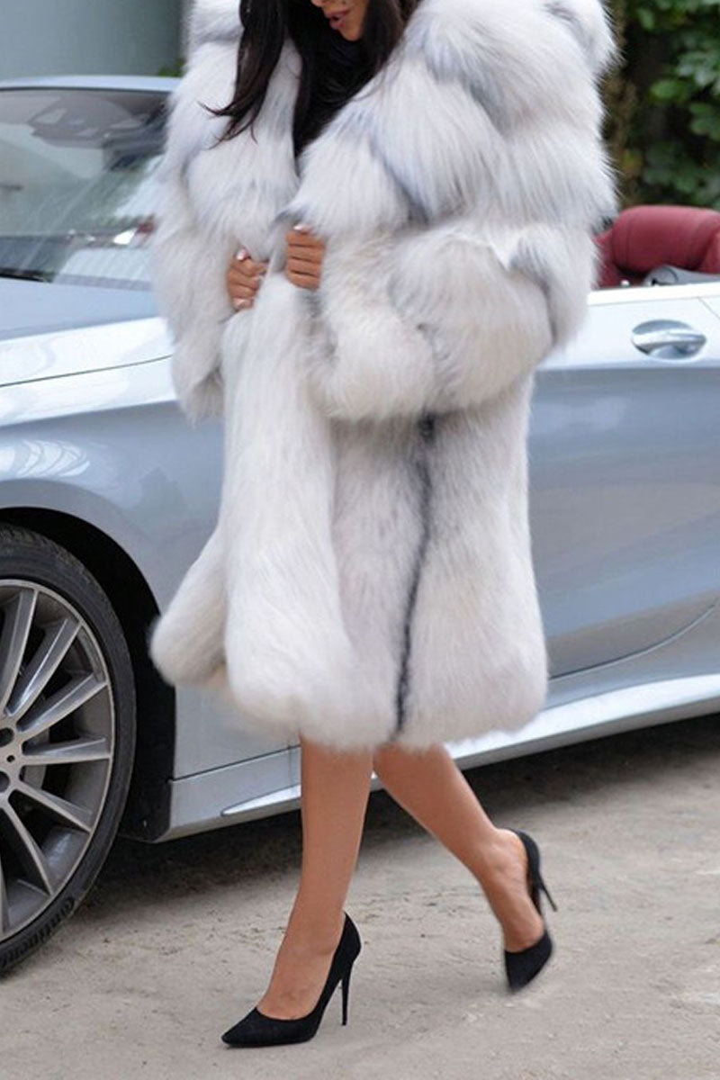 Plus Size Faux Fur Collar Hooded Loose Coat