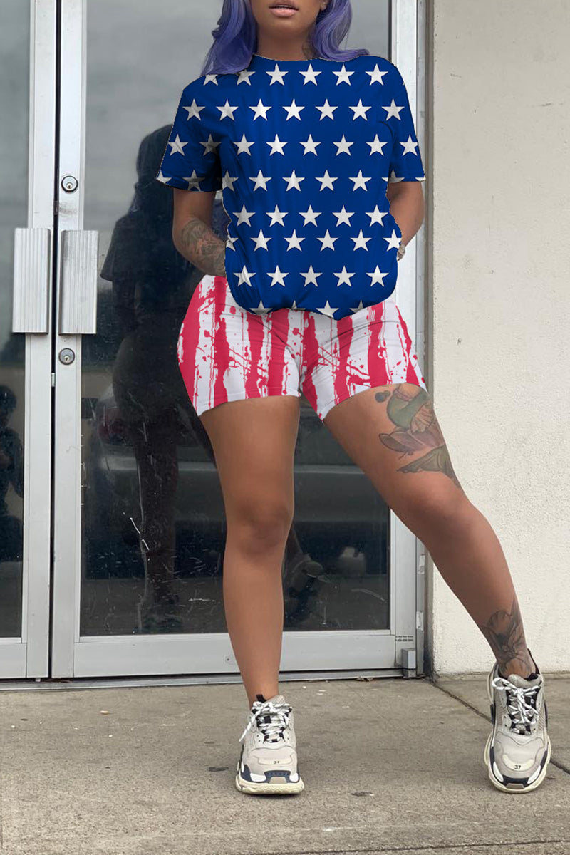 Plus Size American Flag Print Top & Shorts