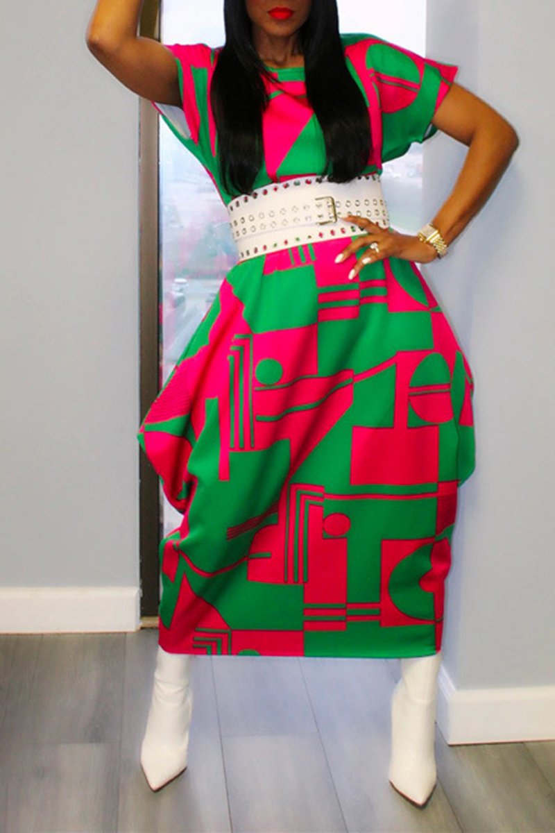 Plus Size Colorful Printed Lantern Dress