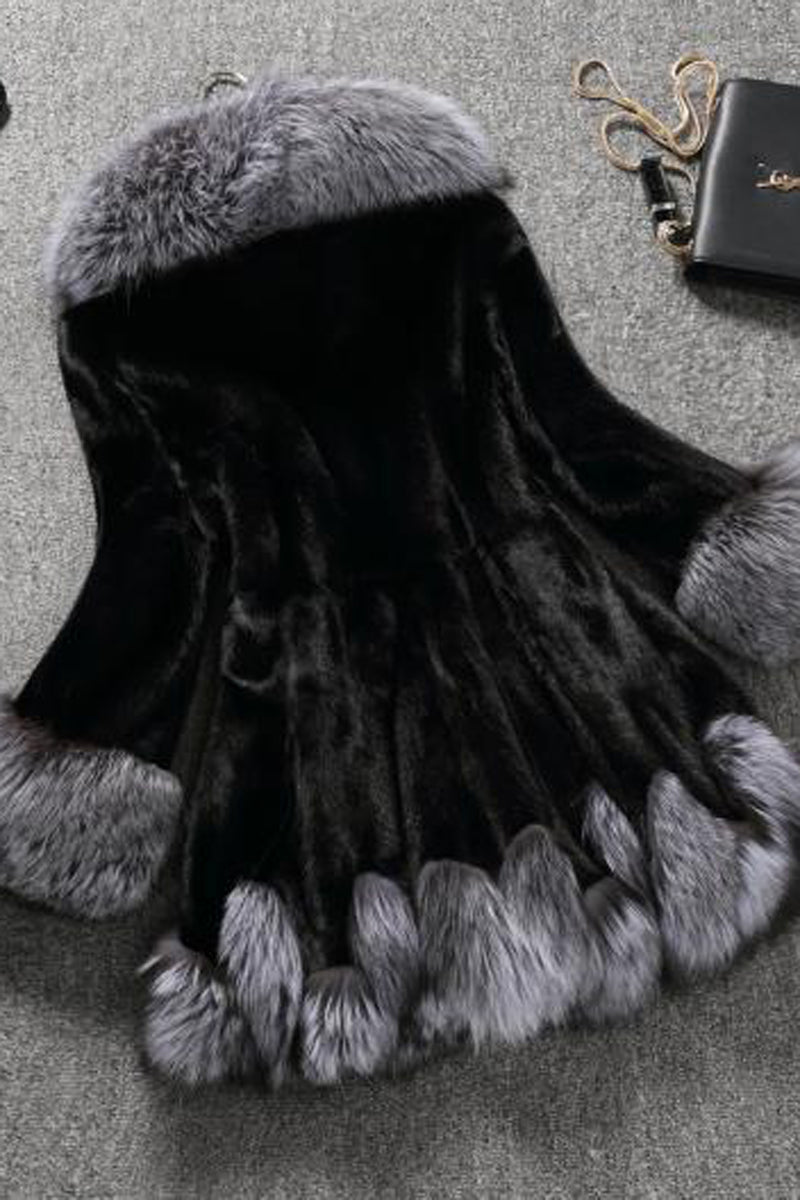 Plus Size Faux Fur Hooded Collar Coat